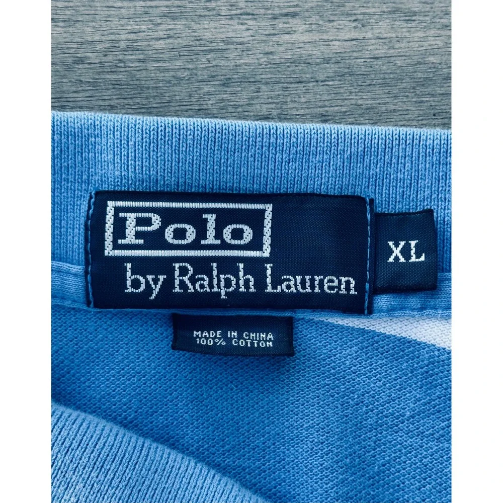 Polo Ralph Lauren Mens XL Blue White Striped Short Sleeve 100% Cotten Polo Shirt